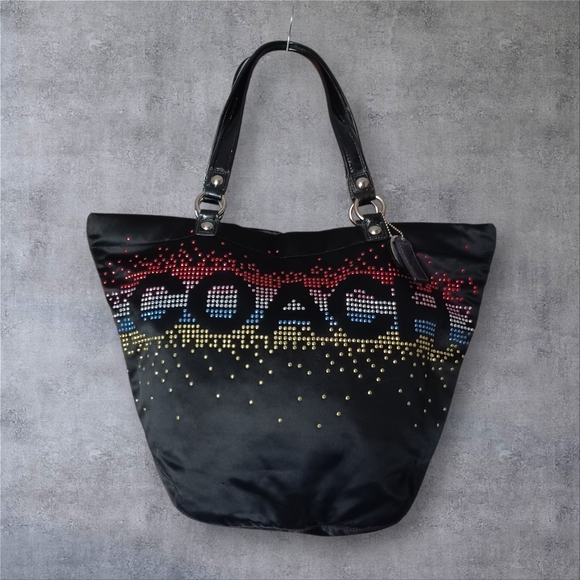 Coach Black Tote Bag with Multicolor Accents - Picture 1 of 8